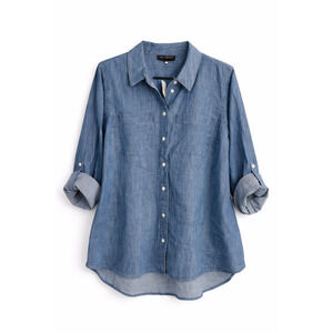 Lane Bryant Chambray Button Down Shirt Womens 14/16 NWT Denim Look Roll Sleeve